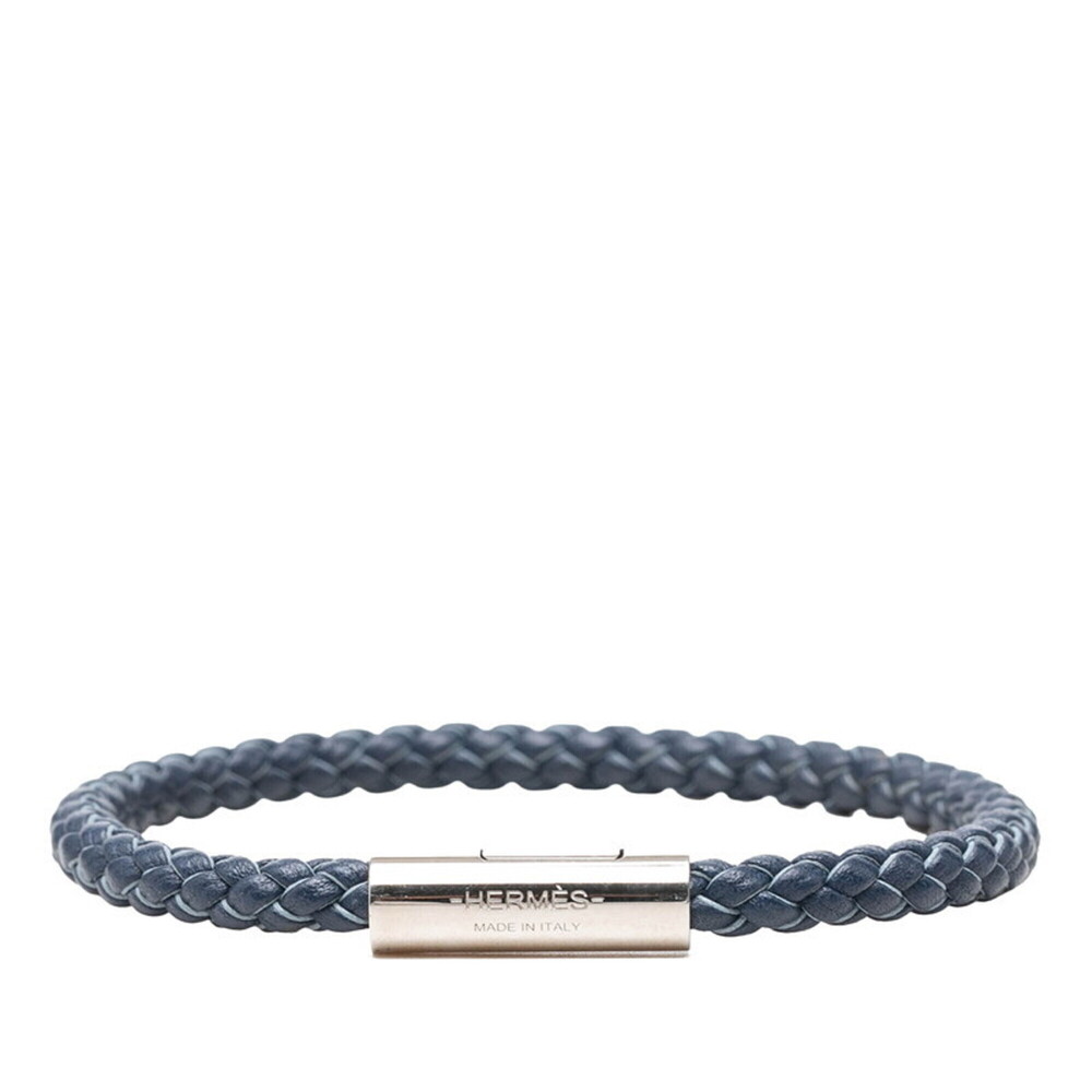 HERMES Silver Leather Charm Bracelet